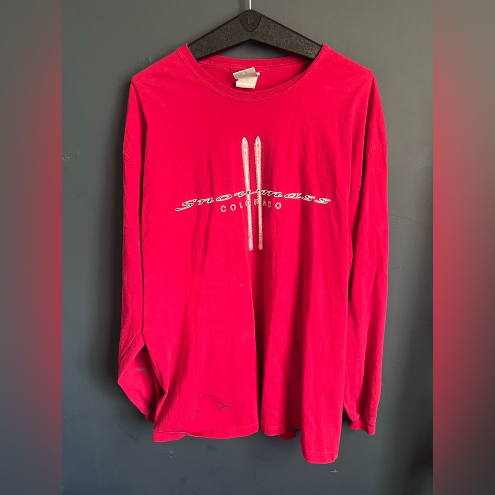 Y2K Jerzees Snowmass Colorado Red Long Sleeve Shirt XL